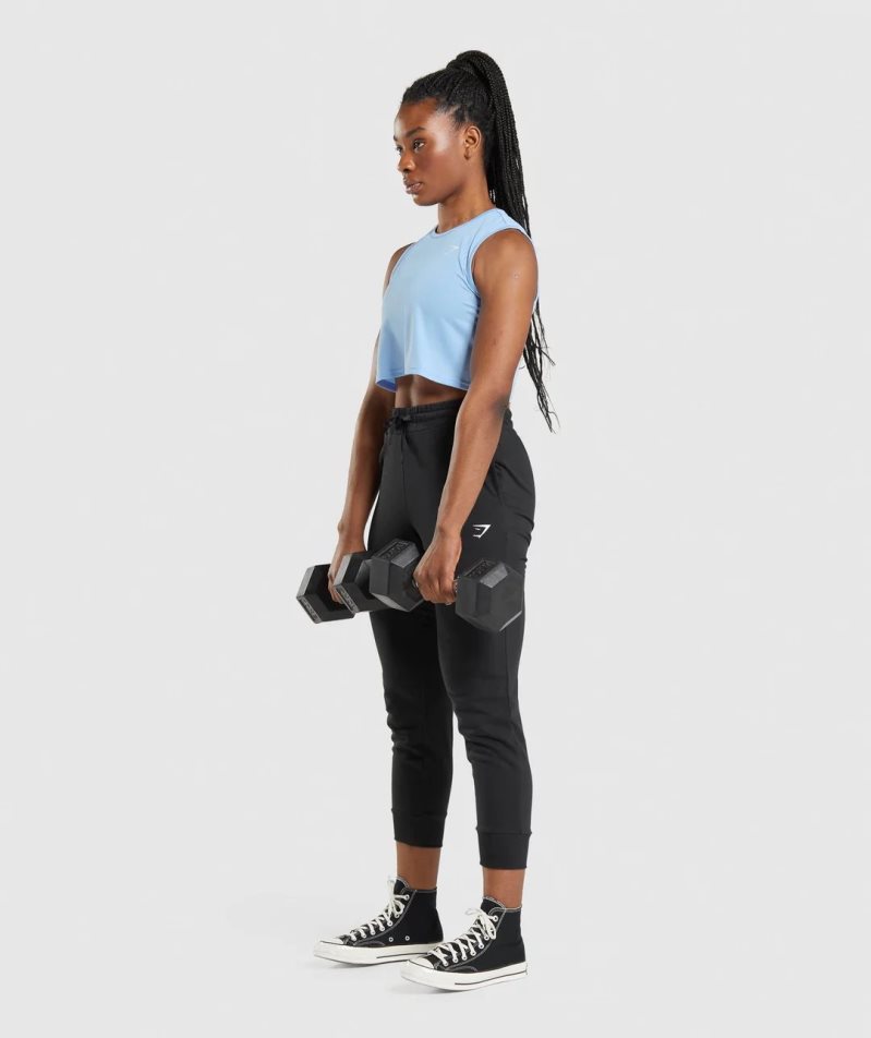 Podkoszulki Gymshark Treningowe Crop Damskie Niebieskie | PL 694FDG